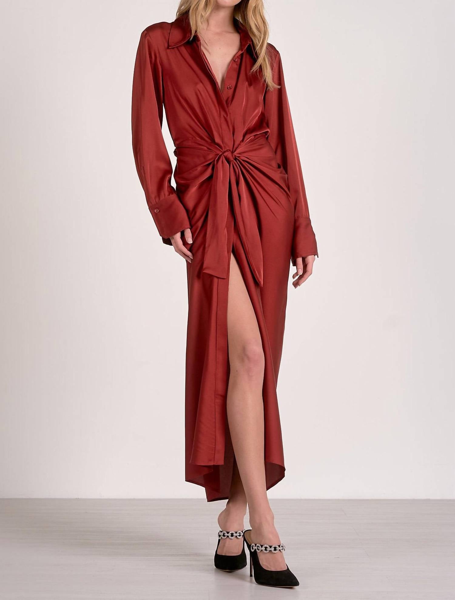 Elan - Tie Front Maxi Shirt Dress
