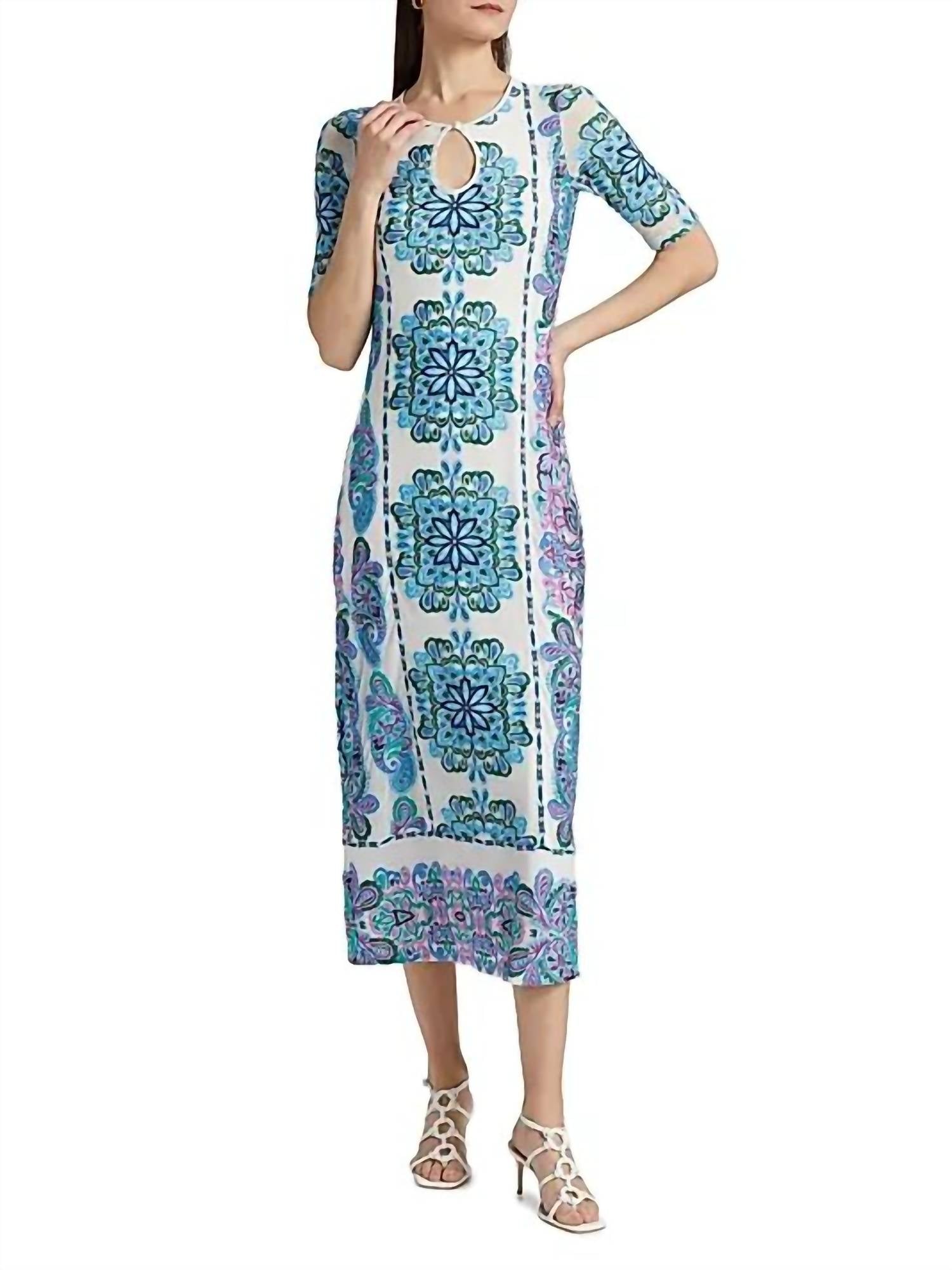 johnny was midi dress Women's Dorotea Mesh in Izumi, Size Medium the Elbow Sleeve V Johnny Was - HADDEY MESH