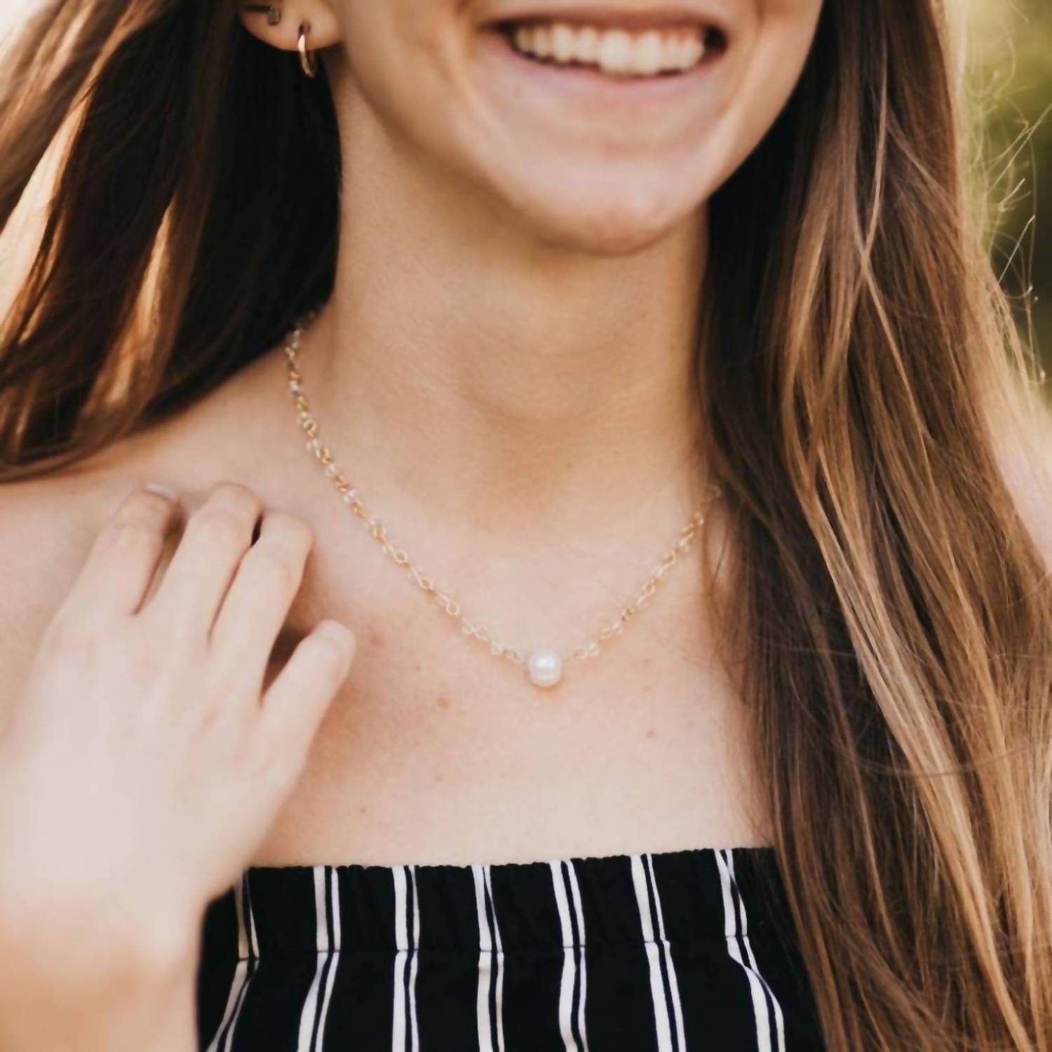 Pretty Simple Freshwater Pearl Choker Necklace in gold - women's jewelry - alternate view