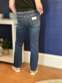 Amelia K. Luxe High Rise Slim Straight Jeans in dark rinse - women's jeans - detail view