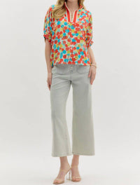 Entro - Abstract Print Dolman Sleeve Pullover Top