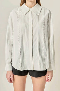 English Factory - Women's Classic Pintuck Ruffle Shirt