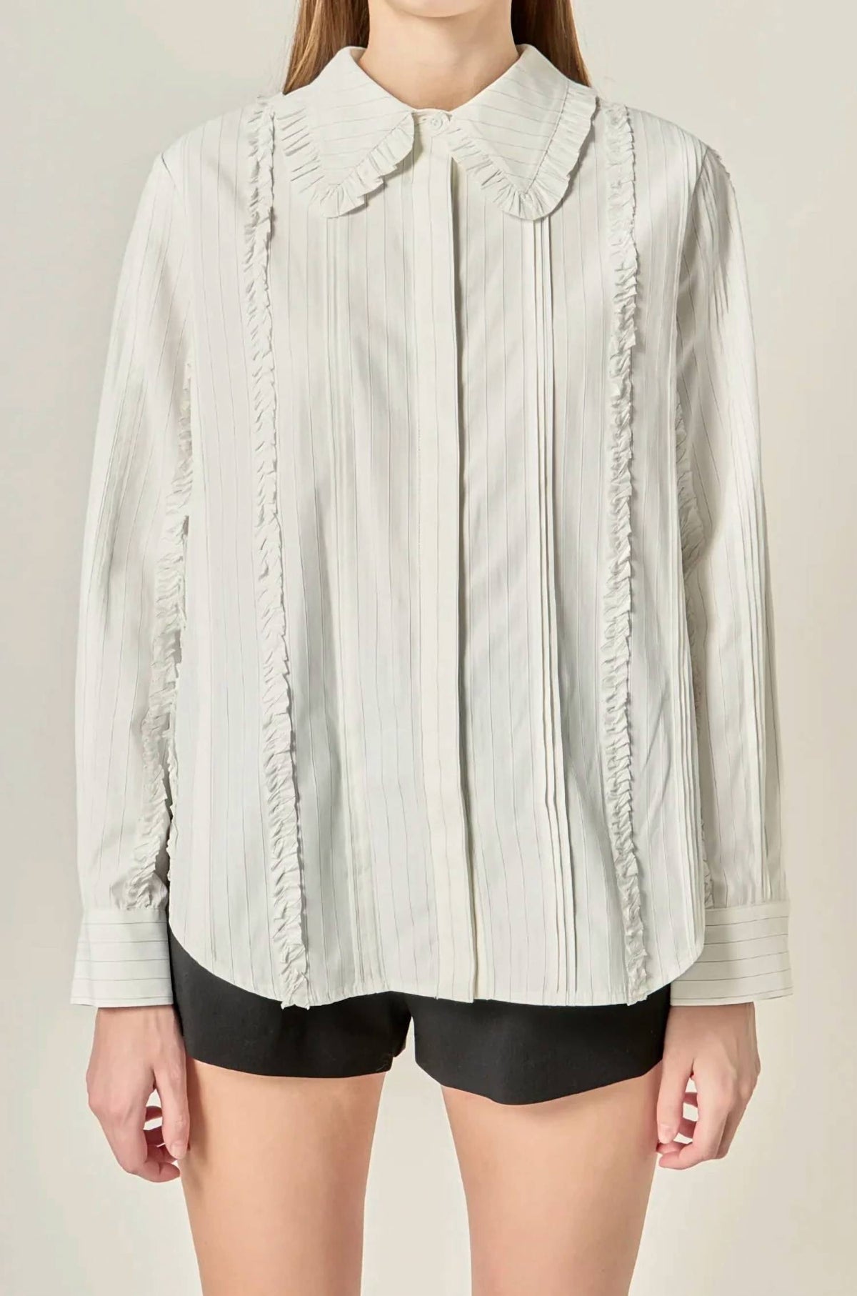 English Factory - Women's Classic Pintuck Ruffle Shirt