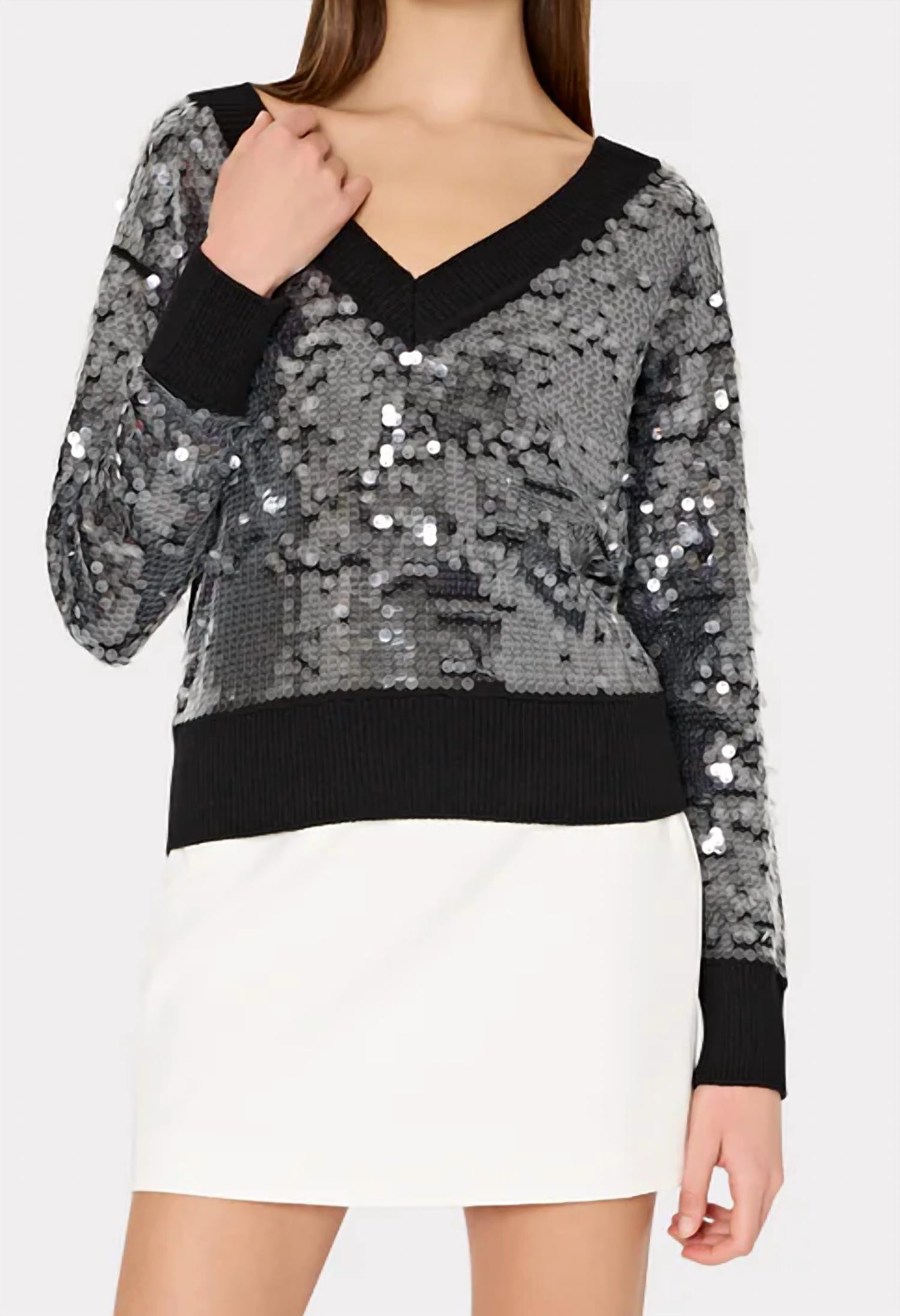 Milly - Ilaria Sequin V-Neck Sweater Top