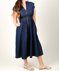 SHE + SKY Denim Darling Midi Dress in blue - women's dress - detail view