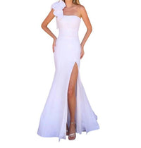 Ava Presley - One Shoulder Satin Gown With Rosette Detail