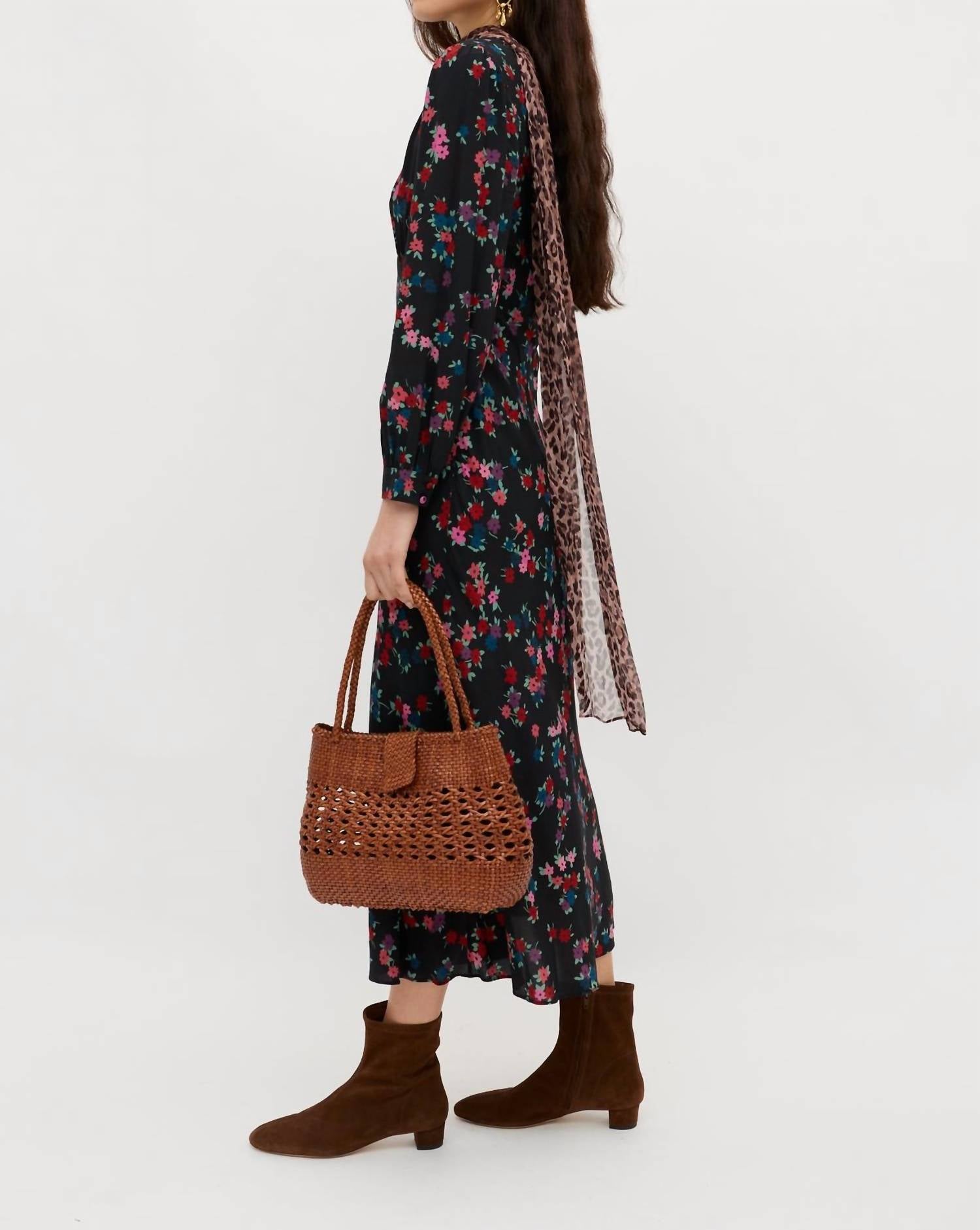 RIXO Mavis Midi Dress in city floral black - women's dress - detail view