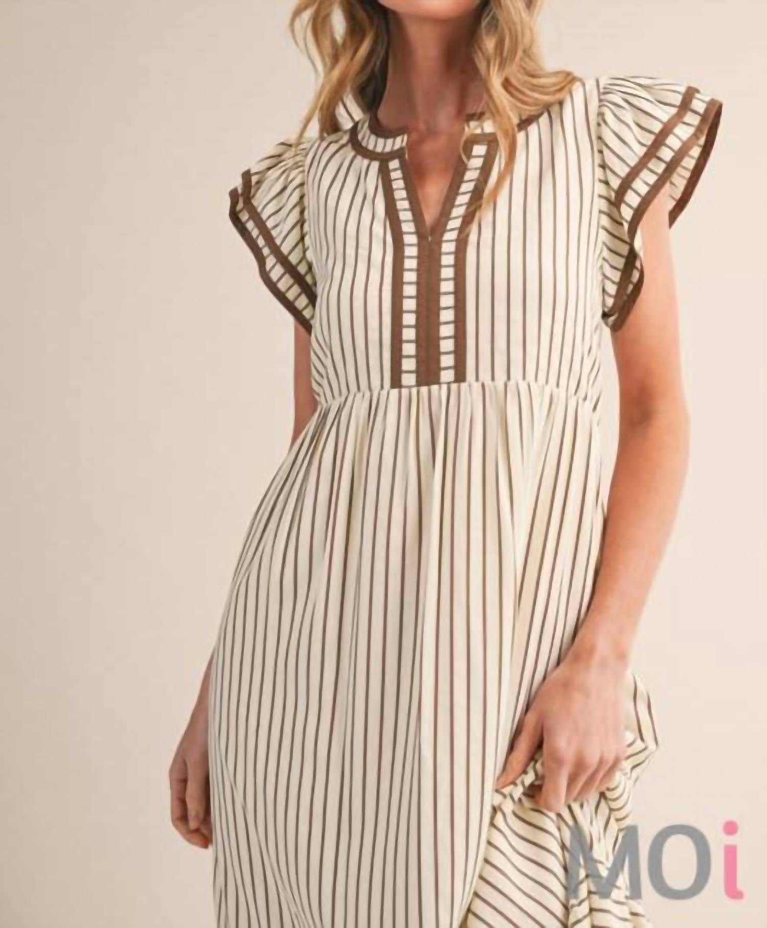 &Merci - Striped Contrast Binding Midi Dress