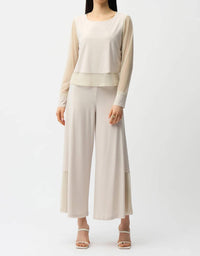 Joseph Ribkoff - Silky Knit Crewneck Top With Mesh Sleeves And Layered Lining