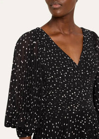 Teri Jon - Pleated Polka Dot Chiffon Gown