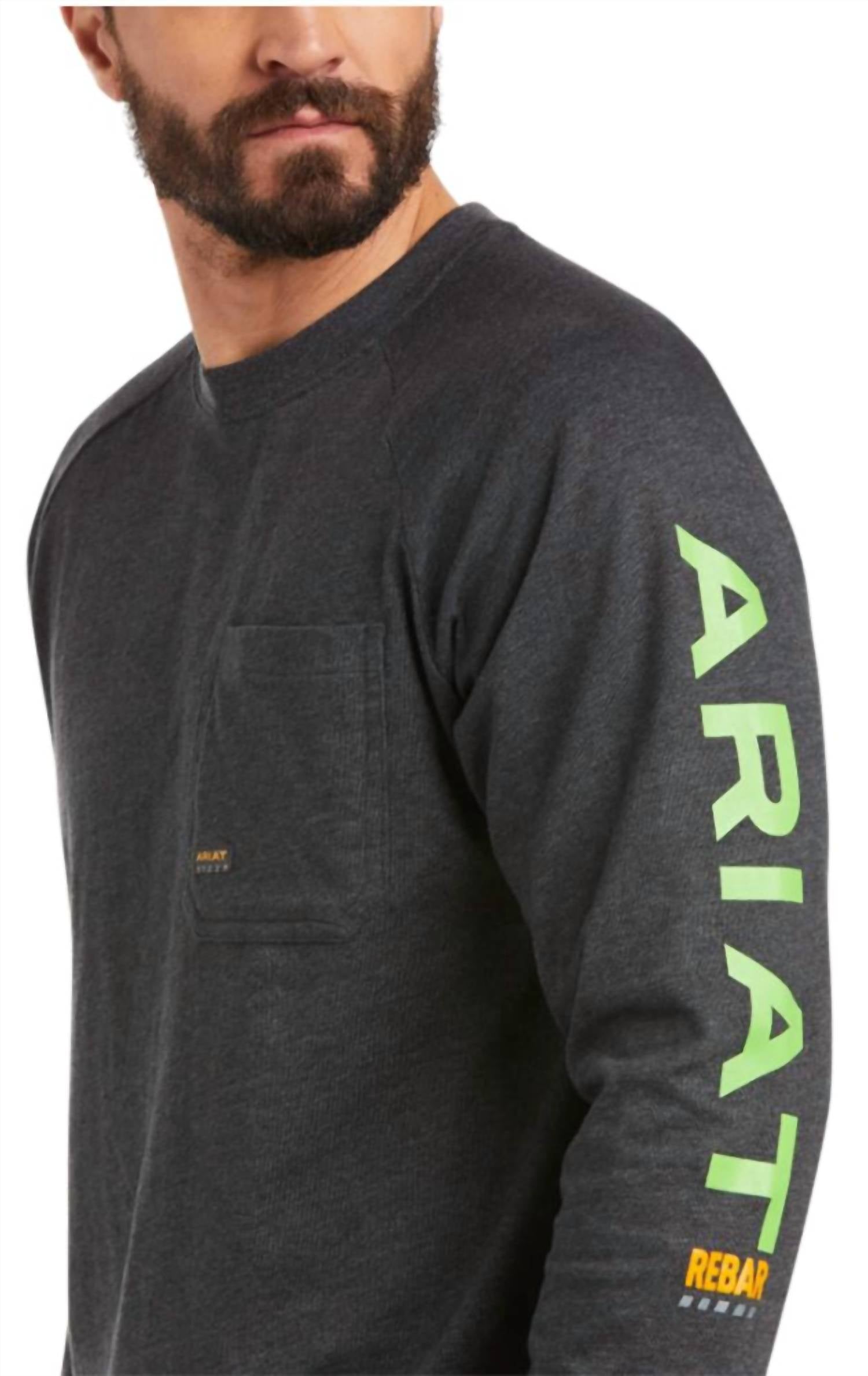 ARIAT Men's Rebar Cotton Strong Graphic Team Top in charcoal green - men's shirt - alternate view