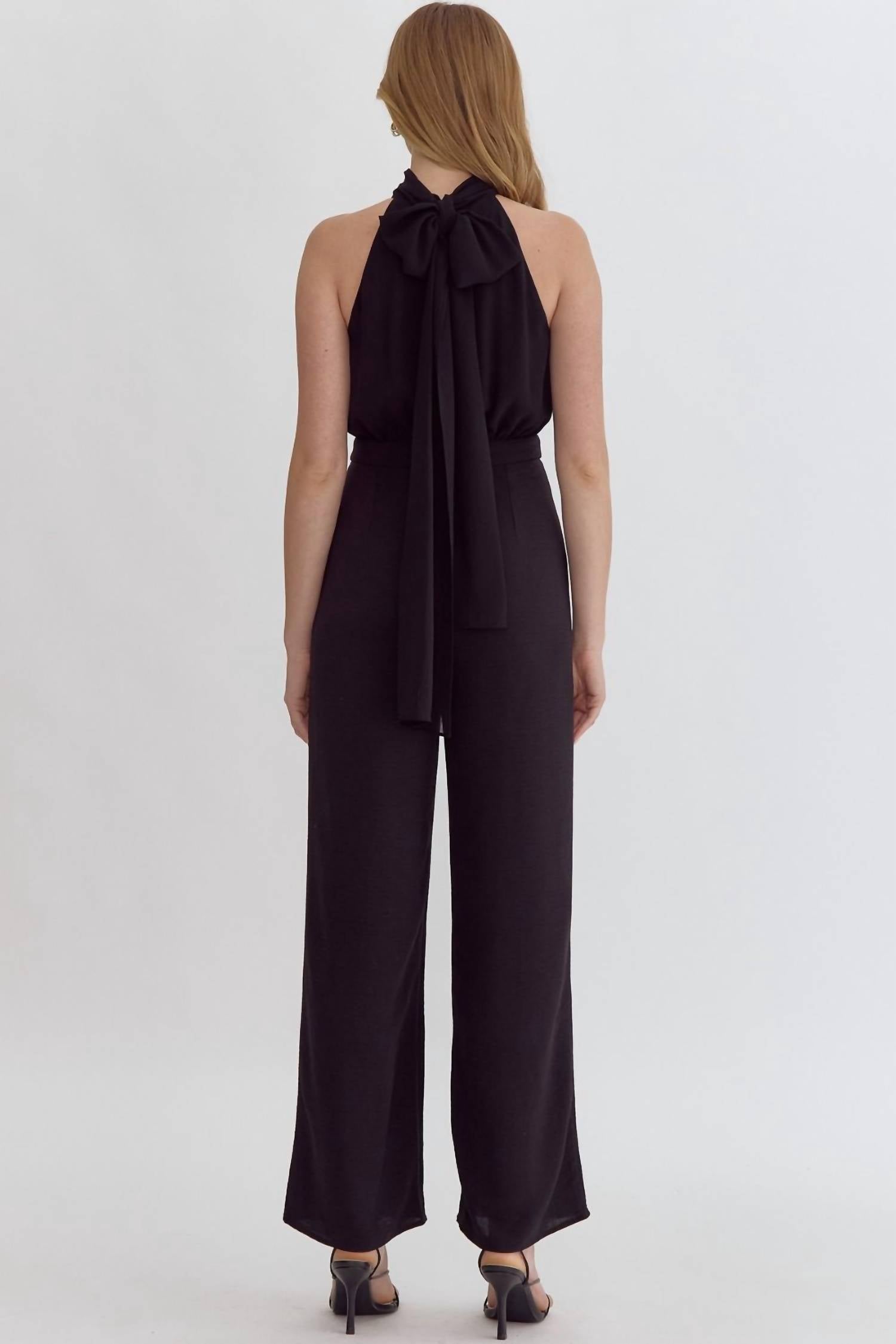Entrousa Open Back Jumpsuit in black - women's pants - detail view