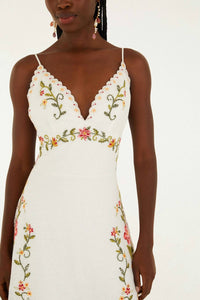 Farm Rio - Flower Embroidery Sleeveless Midi Dress
