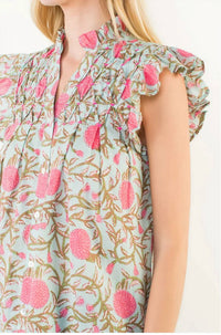 Thml - Flutter Sleeve Floral Detail Button Up Top
