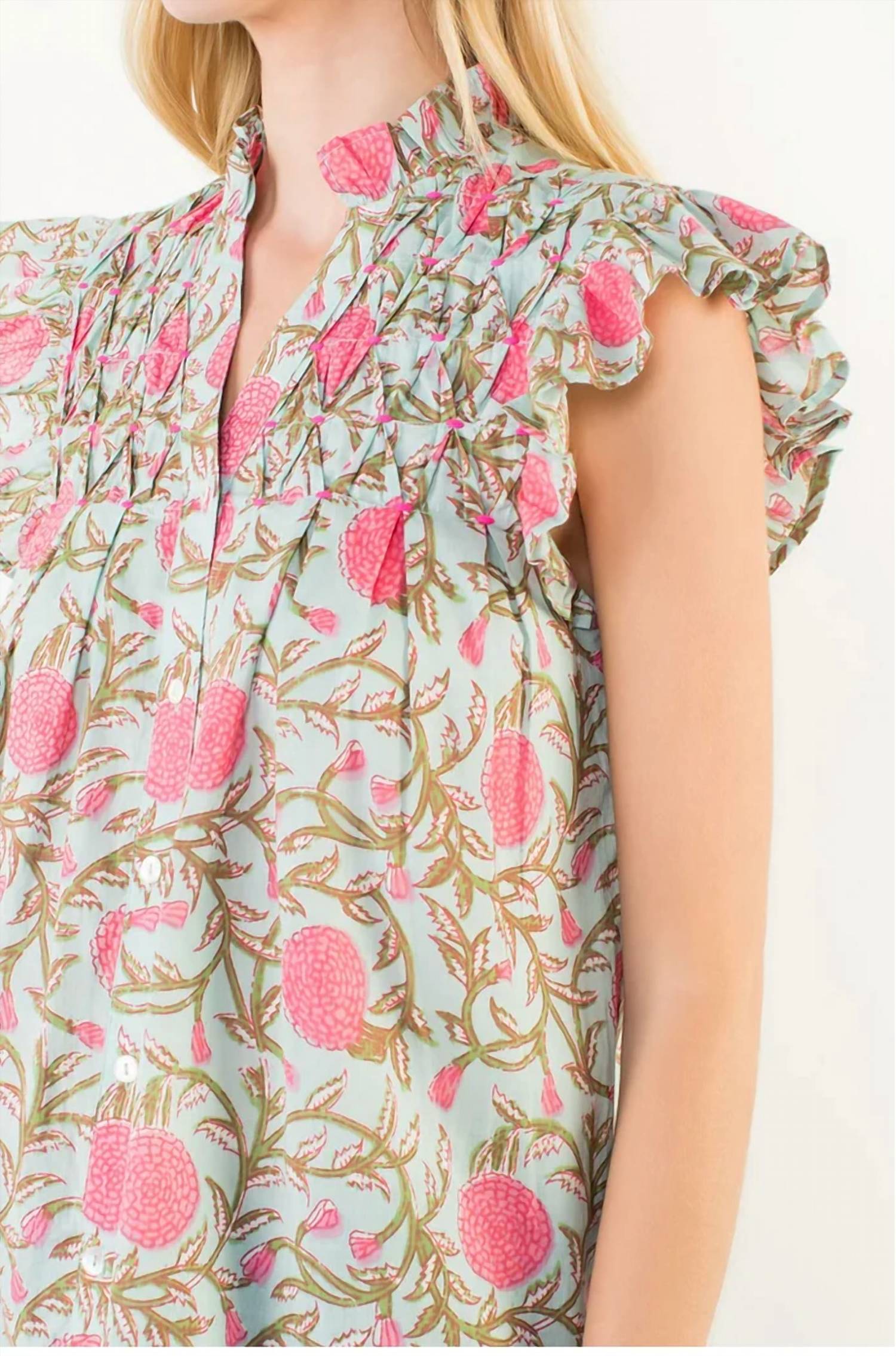 Thml - Flutter Sleeve Floral Detail Button Up Top