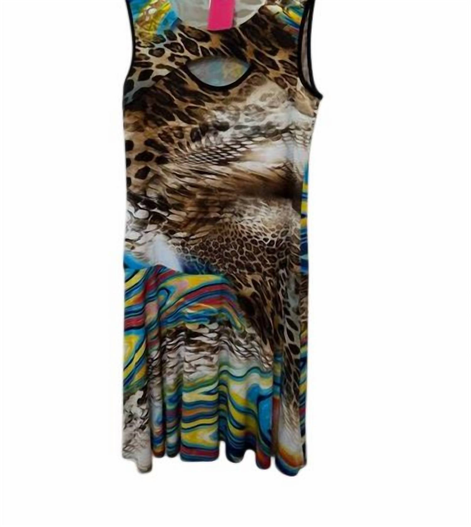 Bali Corp. Women's Printed Sleeveless Mini Dress in brown royal yellow - women's dress
