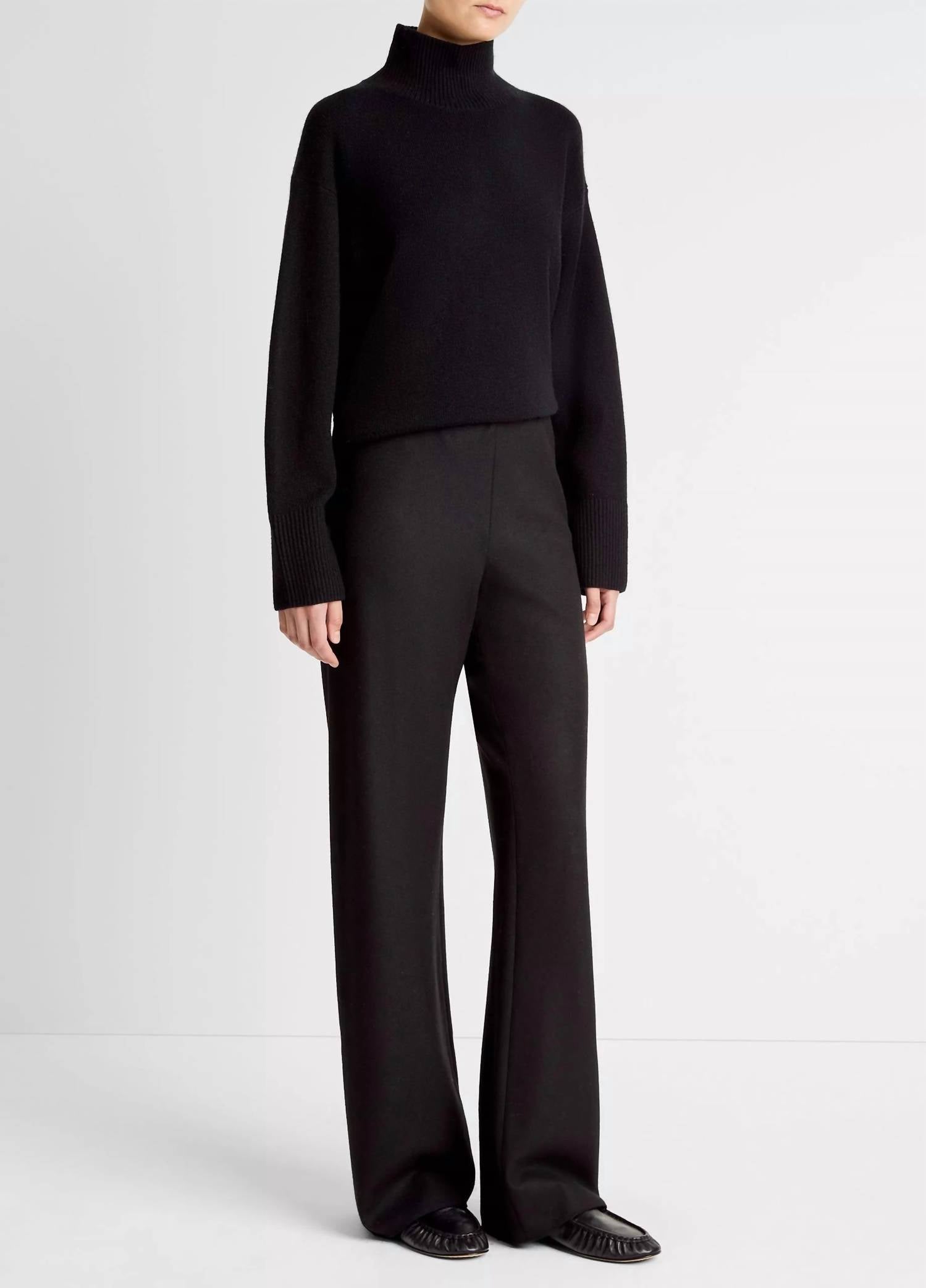 Vince Italian Wool-blend High-waist Bias Pant in black - women's pants - detail view