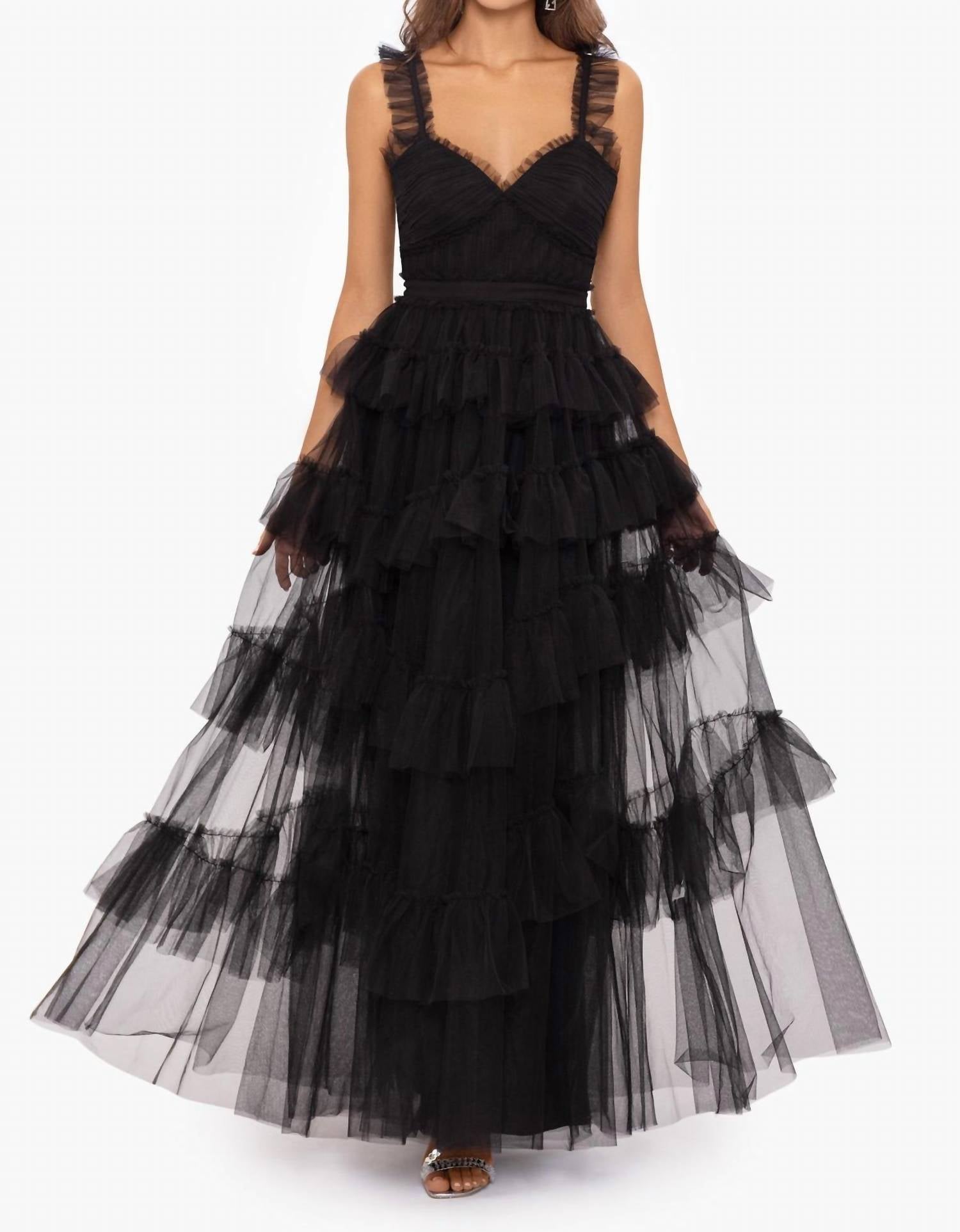 Betsy & Adam - Gigi Long Ruffle Mesh Dress