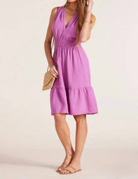 Bobi - Smocked Split Neck Midi Dress