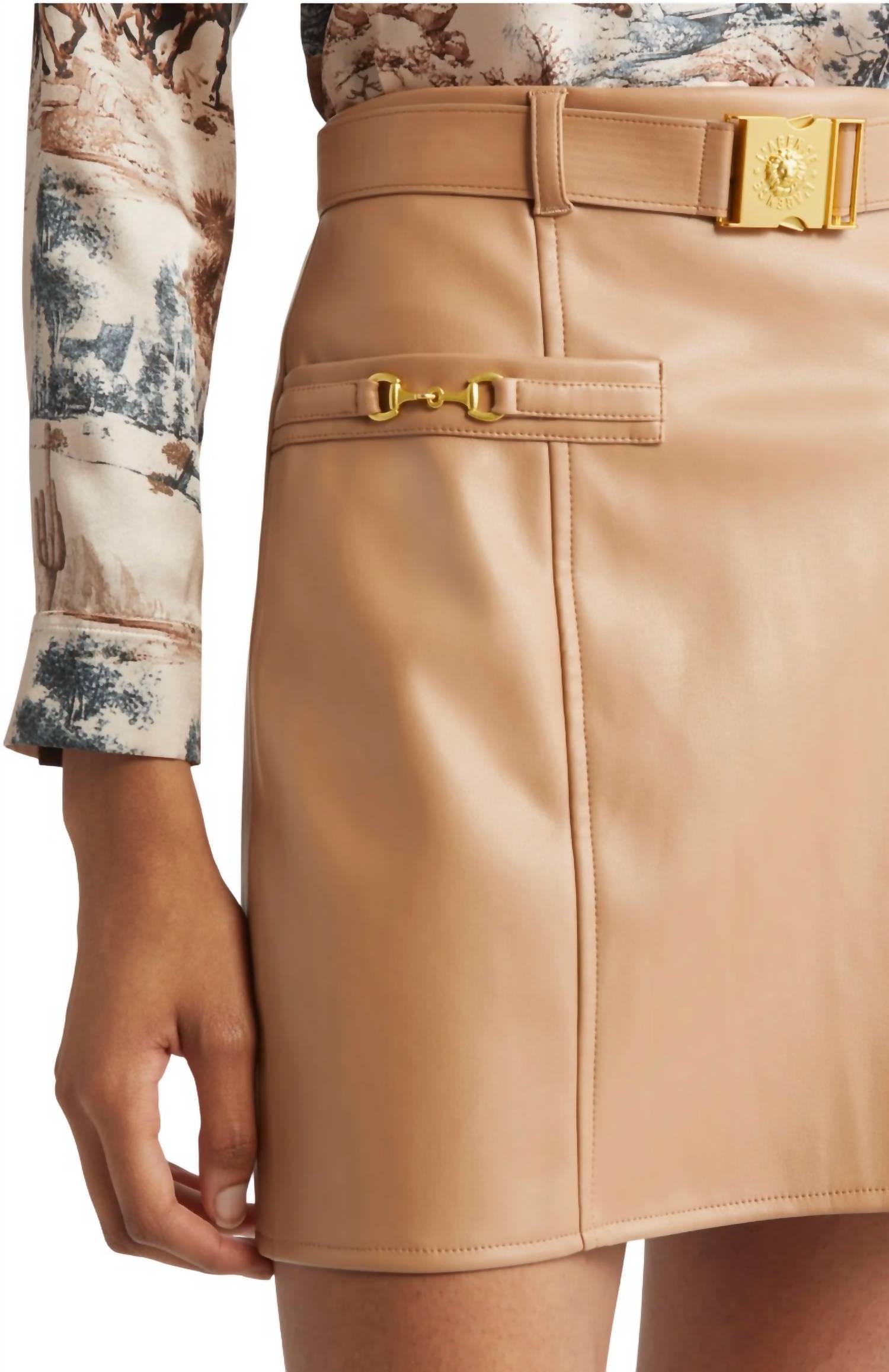 L'Agence - Yvette Belted Faux Leather Mini Skirt