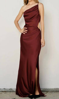 Dress Forum - Dull Satin One Shoulder Ruched Maxi Dress