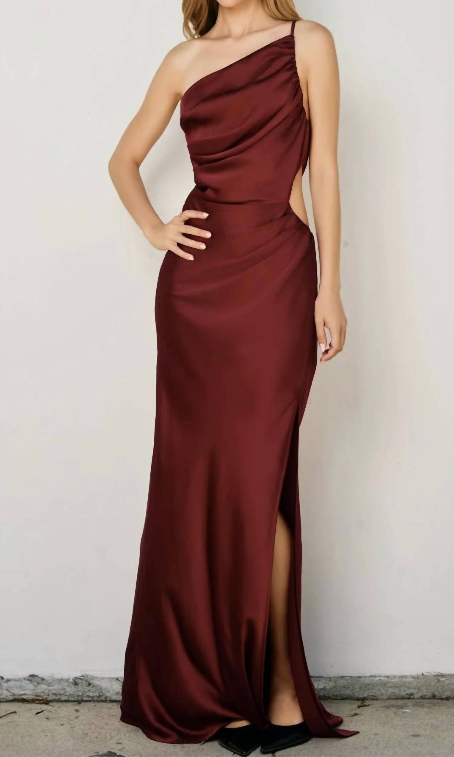 Dress Forum - Dull Satin One Shoulder Ruched Maxi Dress