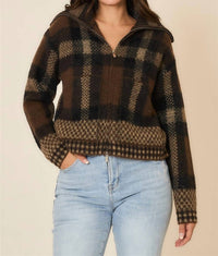 Cozy Co. - Plaid Knit Zipper Jacket