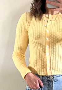 Miss Love Squeeze Of Lemon Spring Cardigan Top in yellow - women's sweater - detail view