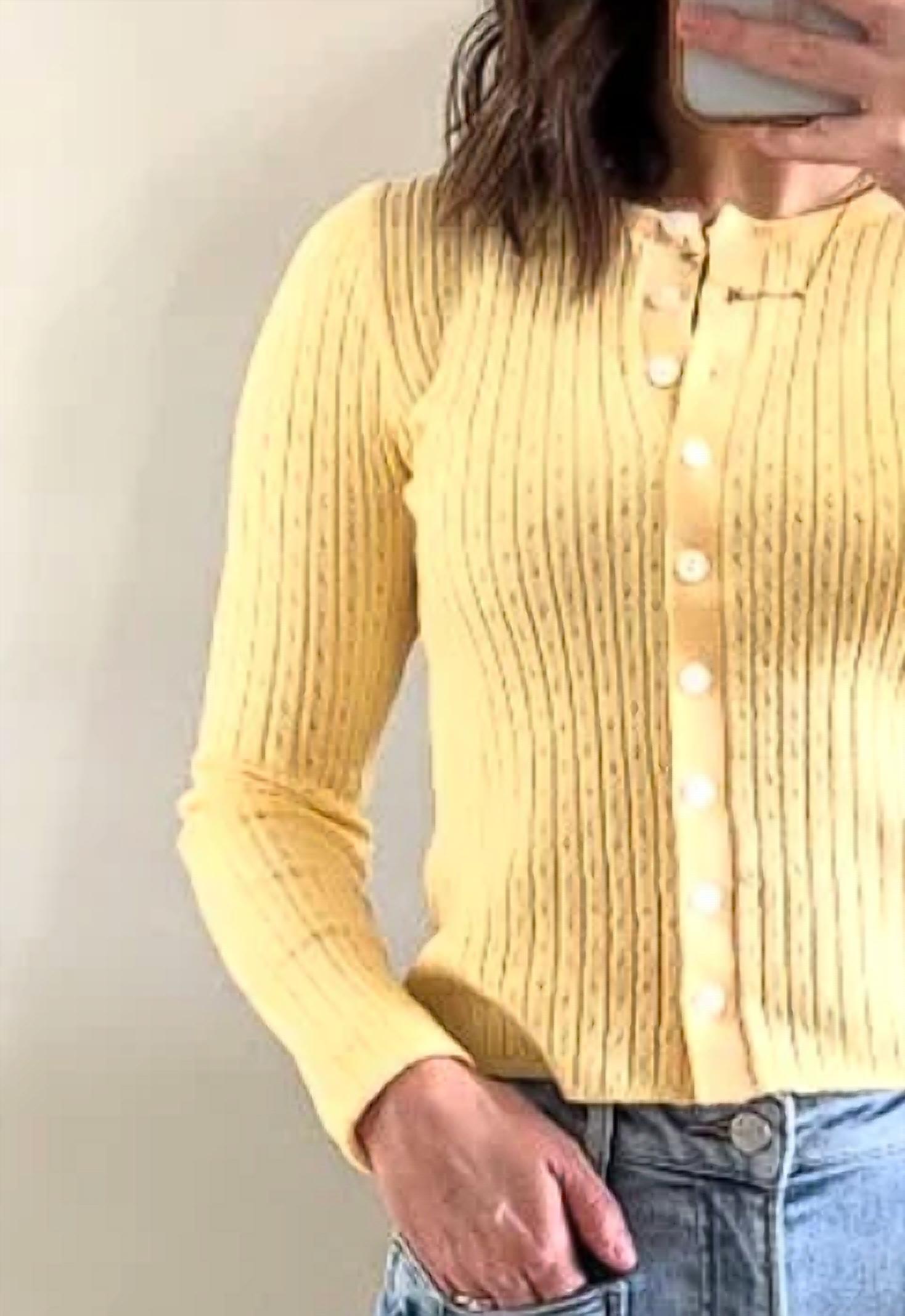 Miss Love Squeeze Of Lemon Spring Cardigan Top in yellow - women's sweater - detail view