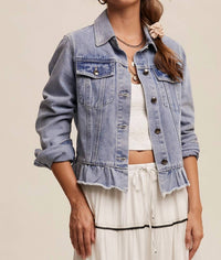 Listicle - Ruffled Hem Denim Jacket