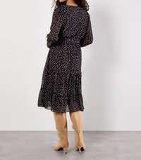Apricot - Polka Dot Chiffon Wrap Dress
