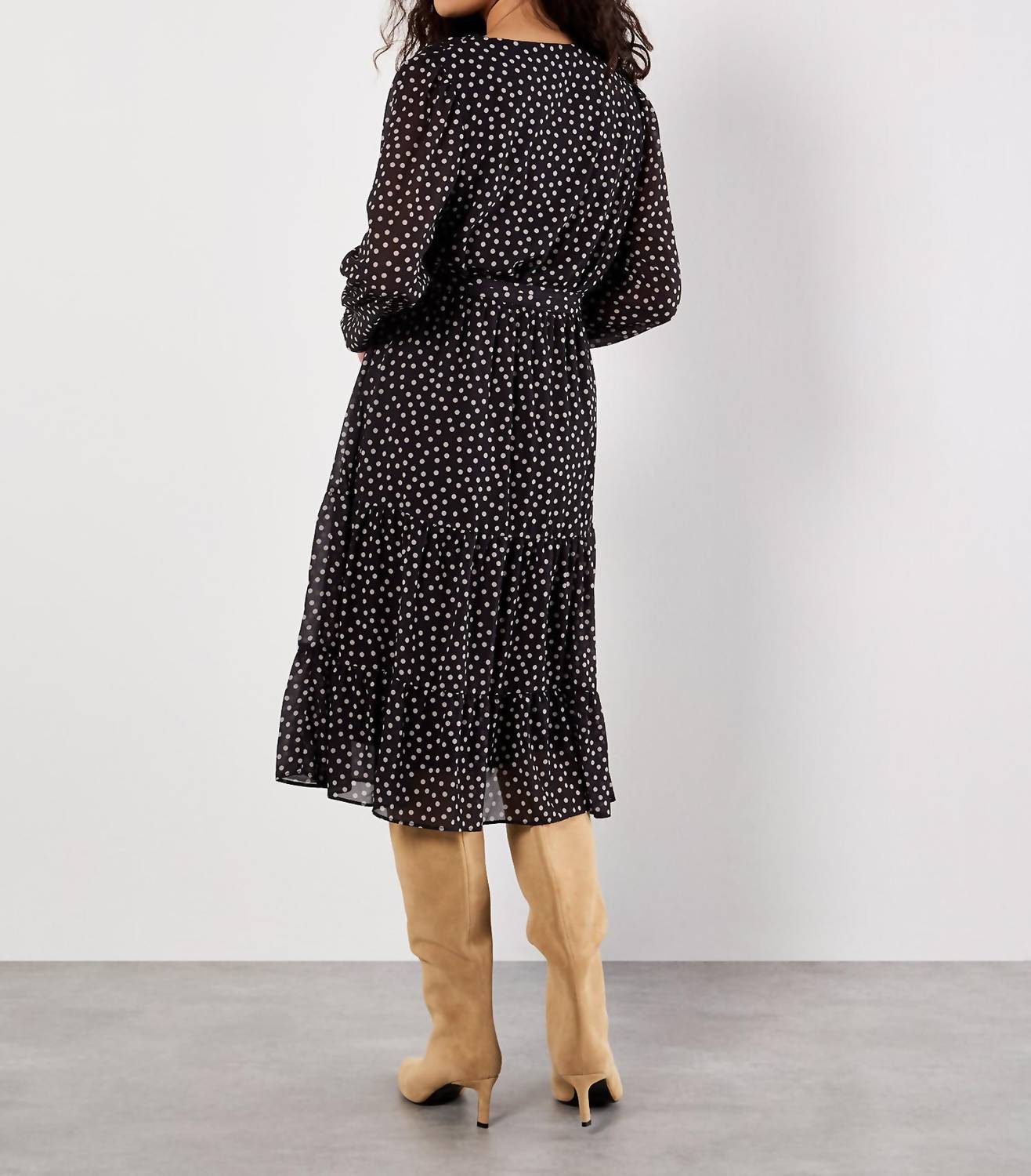 Apricot - Polka Dot Chiffon Wrap Dress