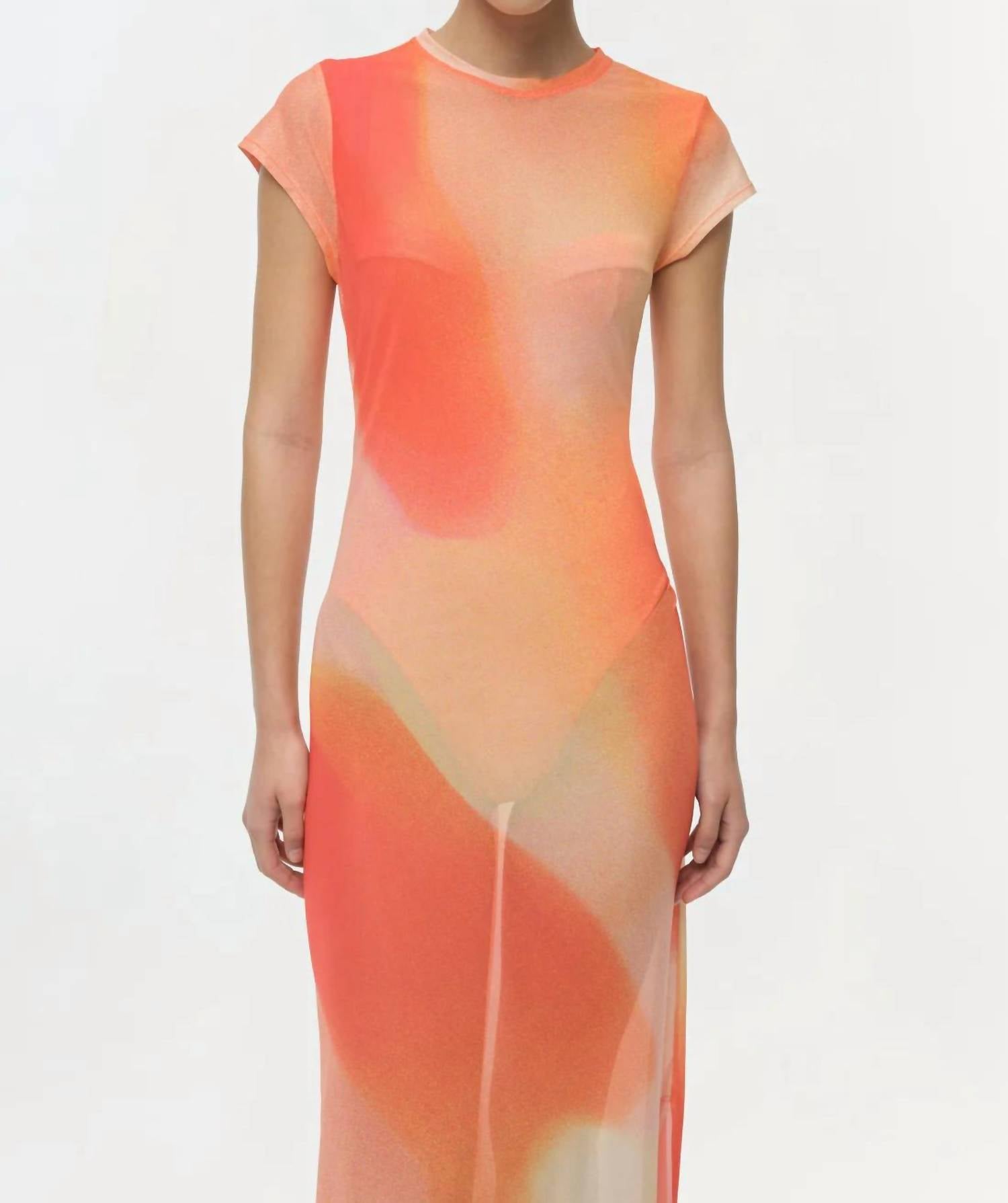 JONATHAN SIMKHAI FIA MIDI DRESS in golden hour sunset - women's dress - detail view