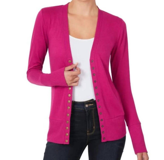 Zenana - Snap Full Sleeve Cardigan