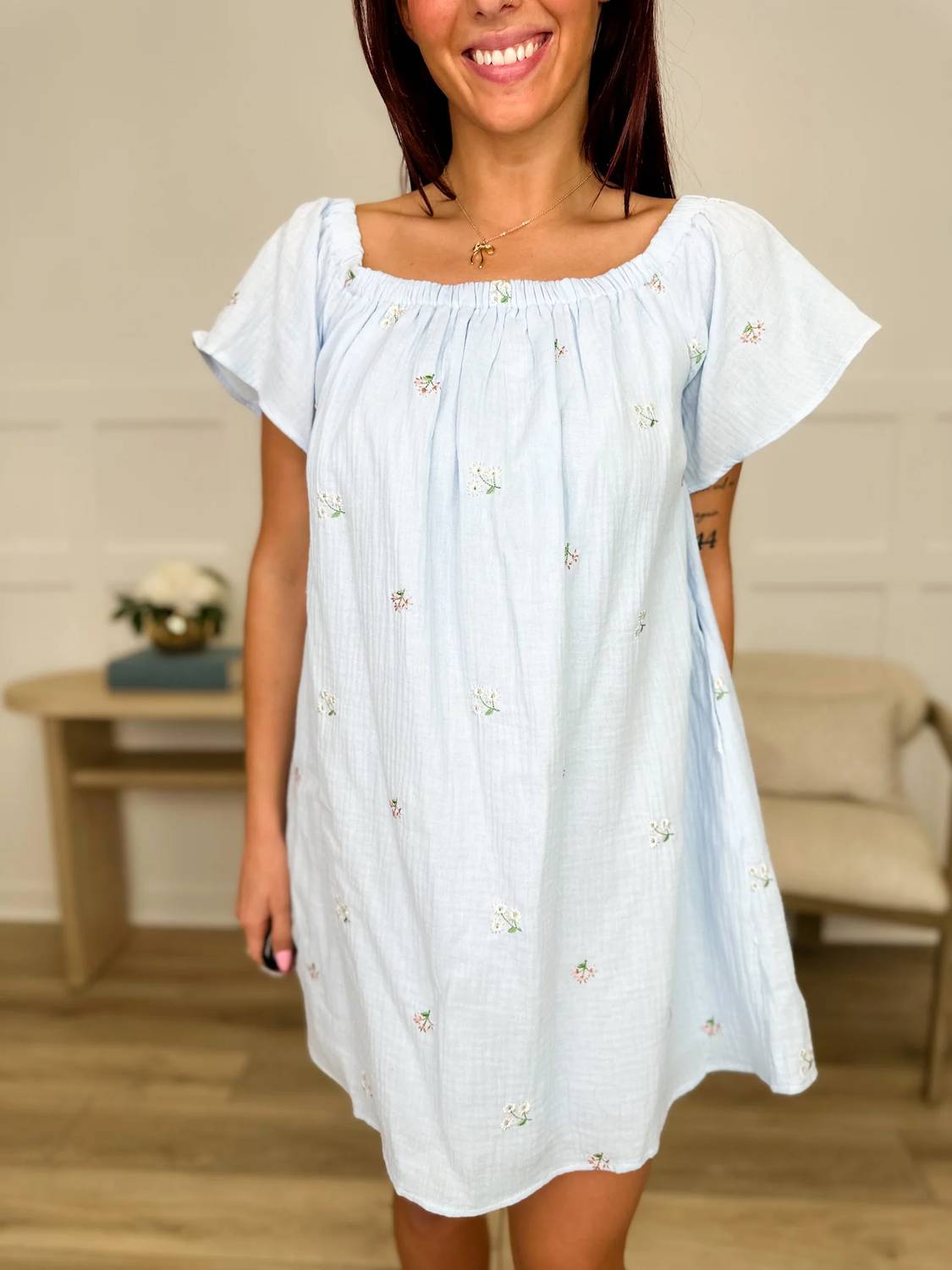 In February - Floral Embroidered Cotton Mini Dress