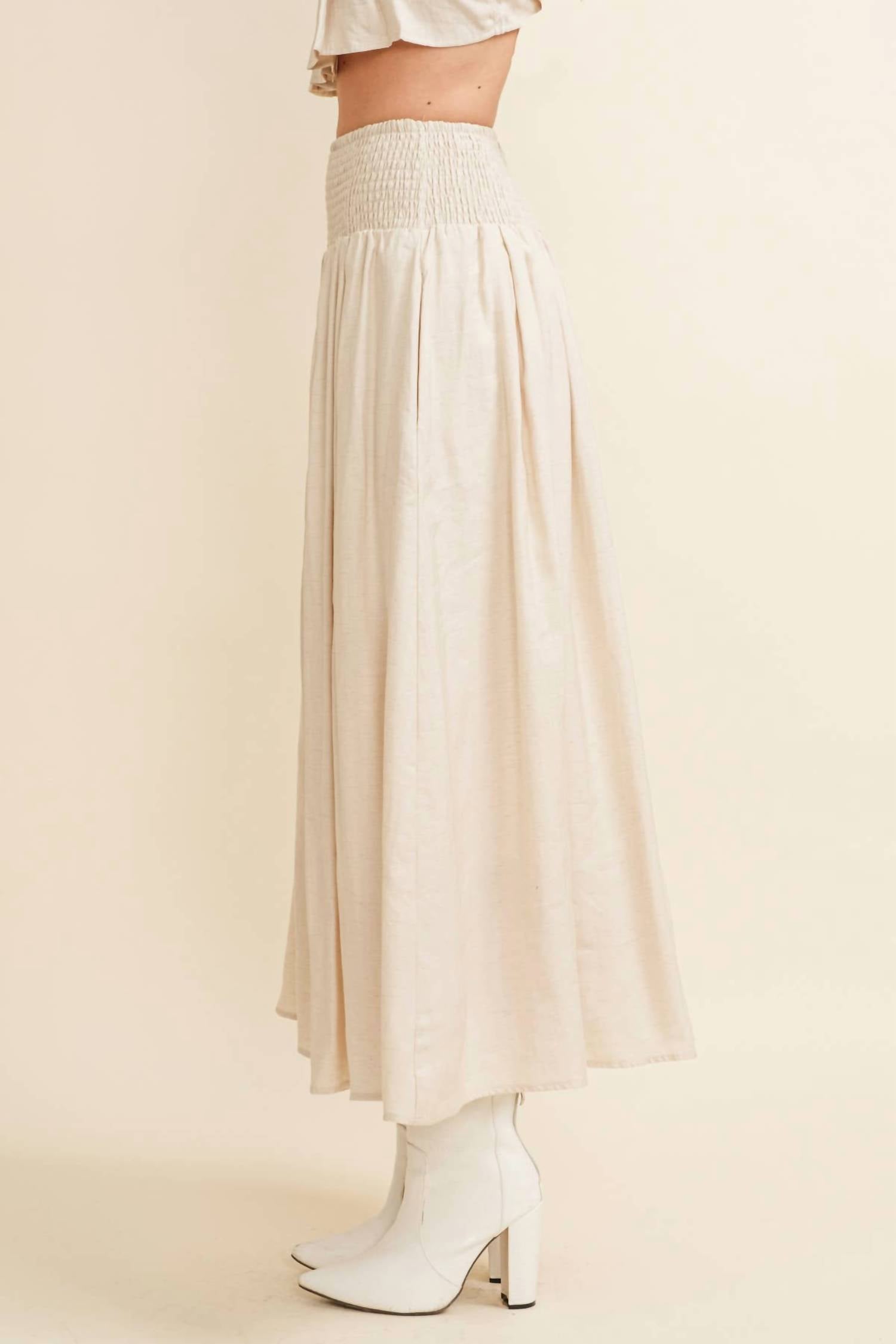 Cloud Ten Smocked Midi Skirt in cream - women's skirt - detail view