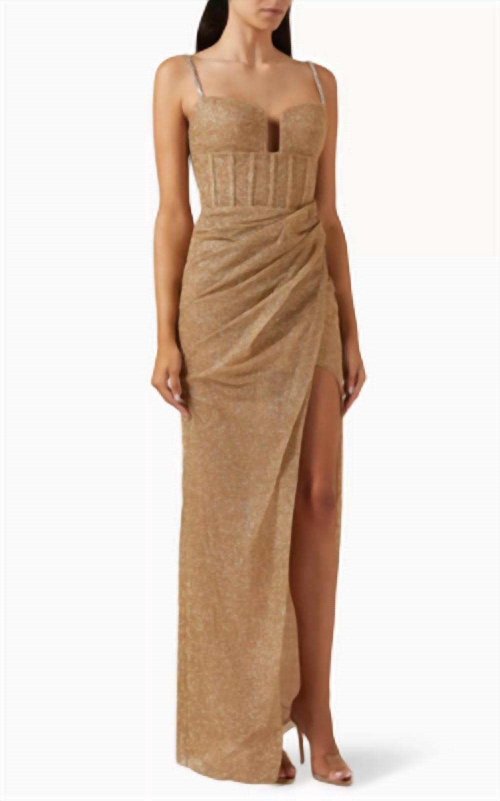 Tarik Ediz Hilary Maxi Dress in glitter fabric in gold - women's dress