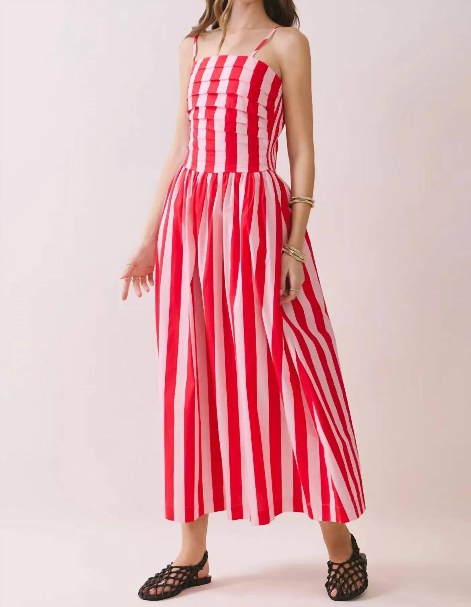 Tcec - Made You Look Stripe Smocked Midi Dress