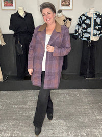 Hem & Thread - Brushed Plaid Coat With Contrast Collar