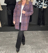 Hem & Thread - Brushed Plaid Coat With Contrast Collar