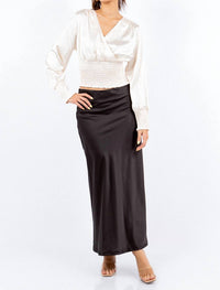 Paparazzi - Stretch Satin Solid Surplice Smock Crop Top