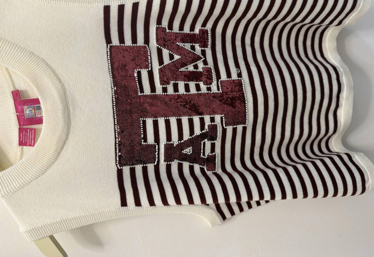 Queen Of Sparkles - Texas A And M Stripe Knit Tank Top