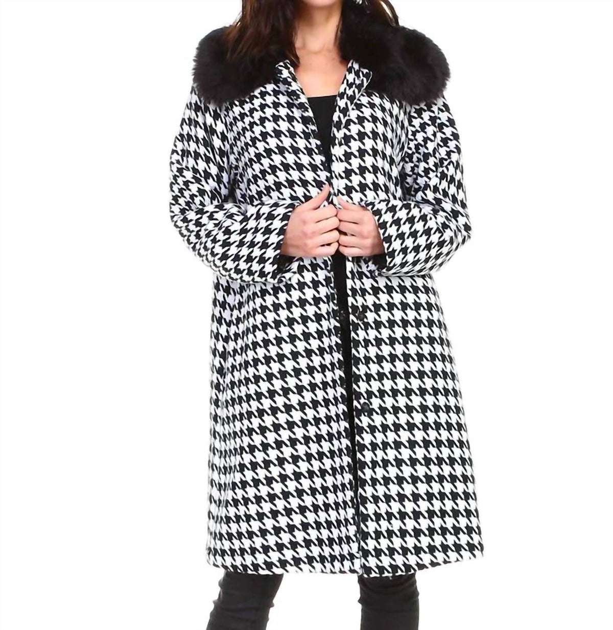 Joh - Riley Houndstooth Knee Length Coat