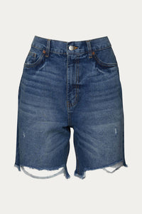 BOYFRIEND HIGH-WAISTED DISTRESSED DENIM SHORT