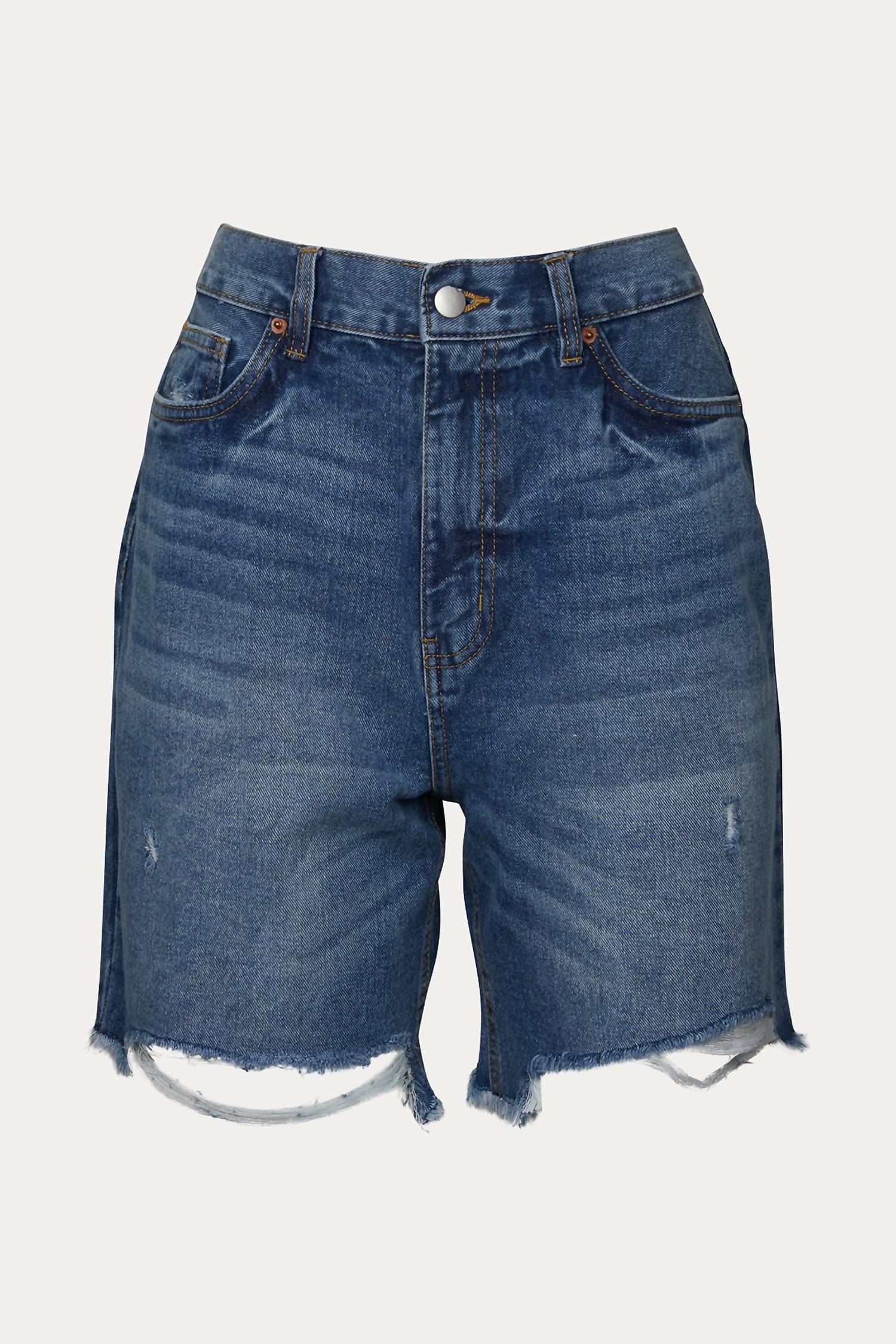 BOYFRIEND HIGH-WAISTED DISTRESSED DENIM SHORT