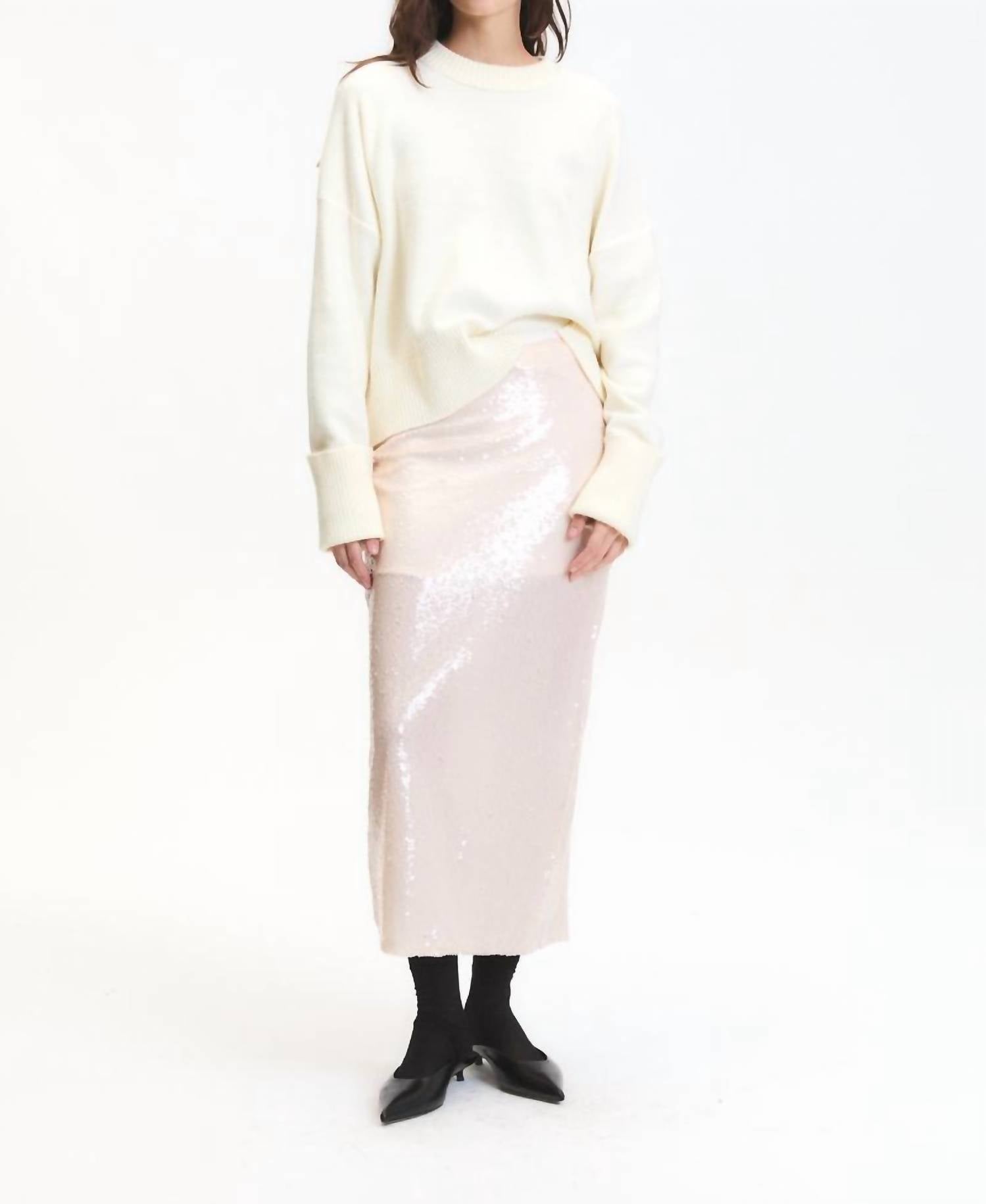 DELUC Logan Sequins Pencil Midi Skirt in off white - women's skirt - alternate view