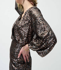 Joseph Ribkoff Sequin V Neck Mini Dress in black multi - women's dress - view 5