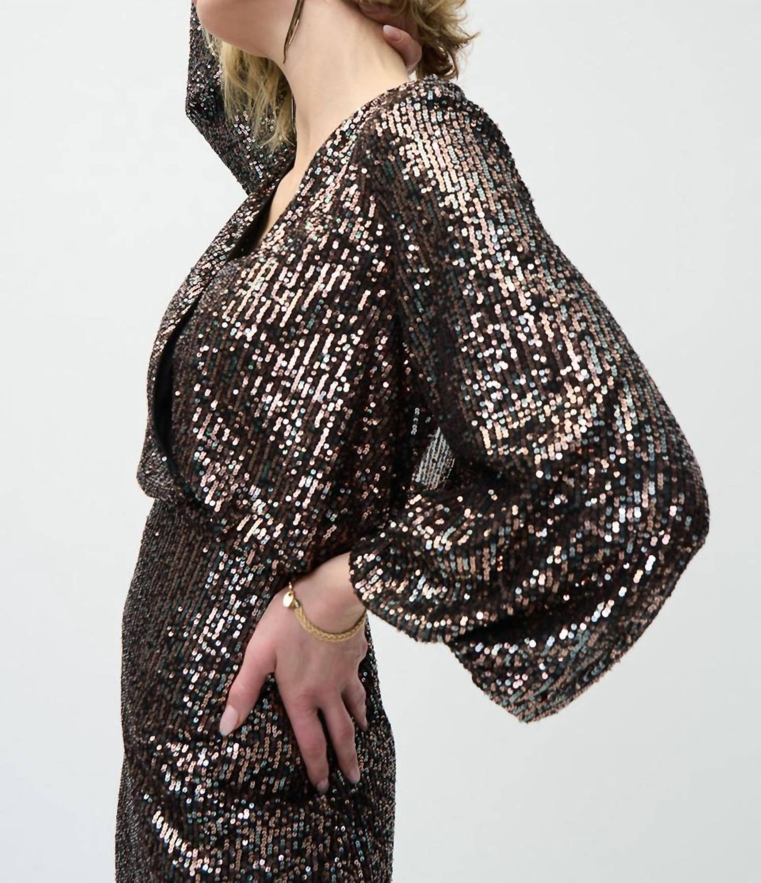 Joseph Ribkoff Sequin V Neck Mini Dress in black multi - women's dress - view 5