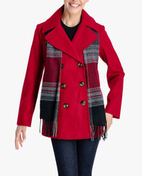 London Fog - Double Breasted Peacoat With Scarf
