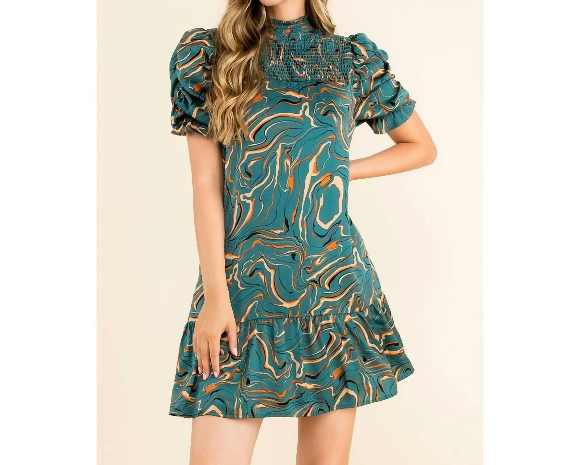 Thml - Ruched Sleeve Abstract Print Dress